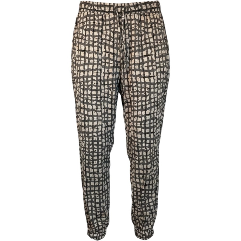 Pete‎ & Greta Johnny Was Latiyu Silk Jogger Pants Size S Gray Cream Shibori Grid